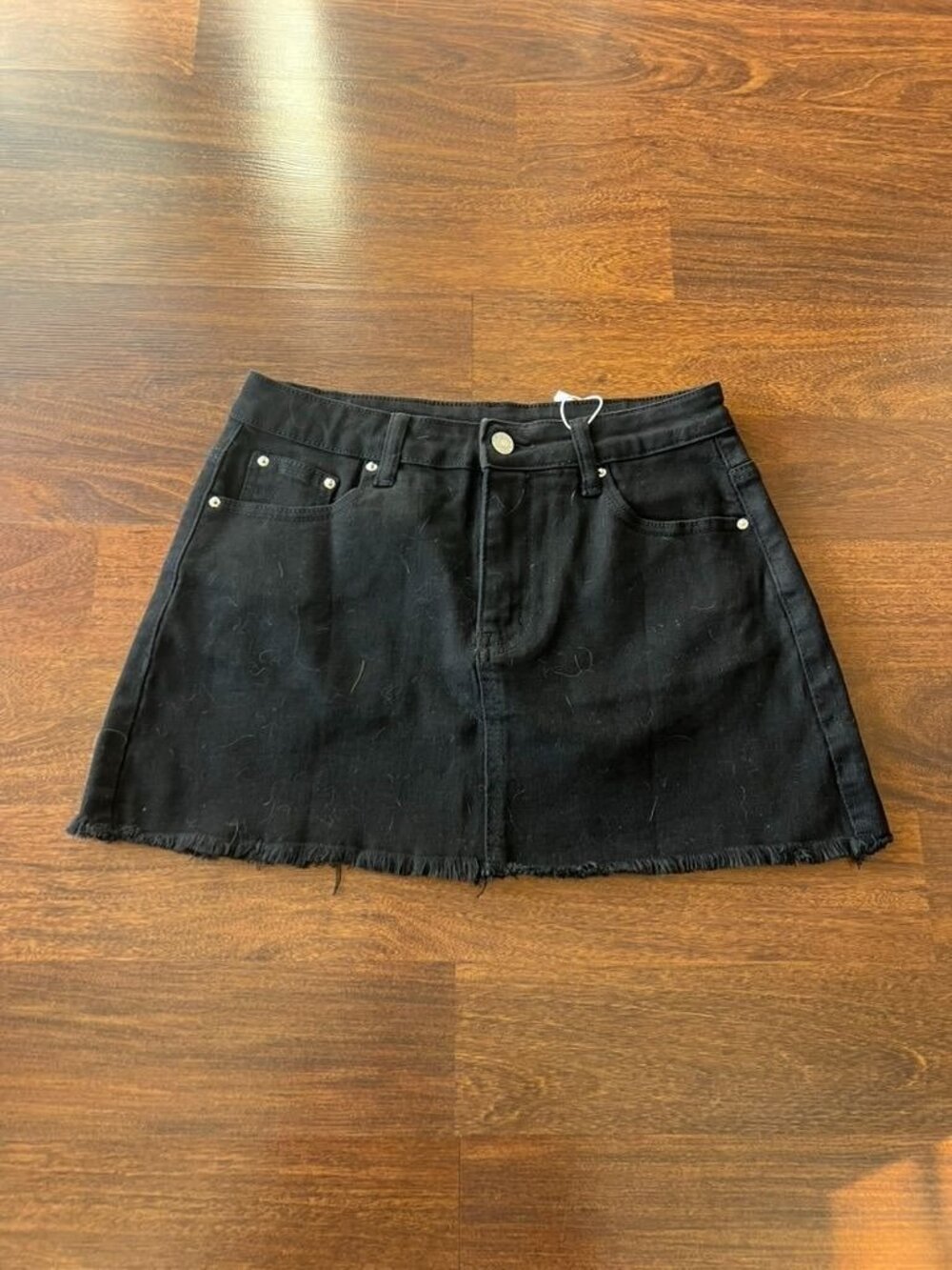 Elleven NWT Womens Small Black Denim Mini Skirt Raw Frayed Hem Y2K